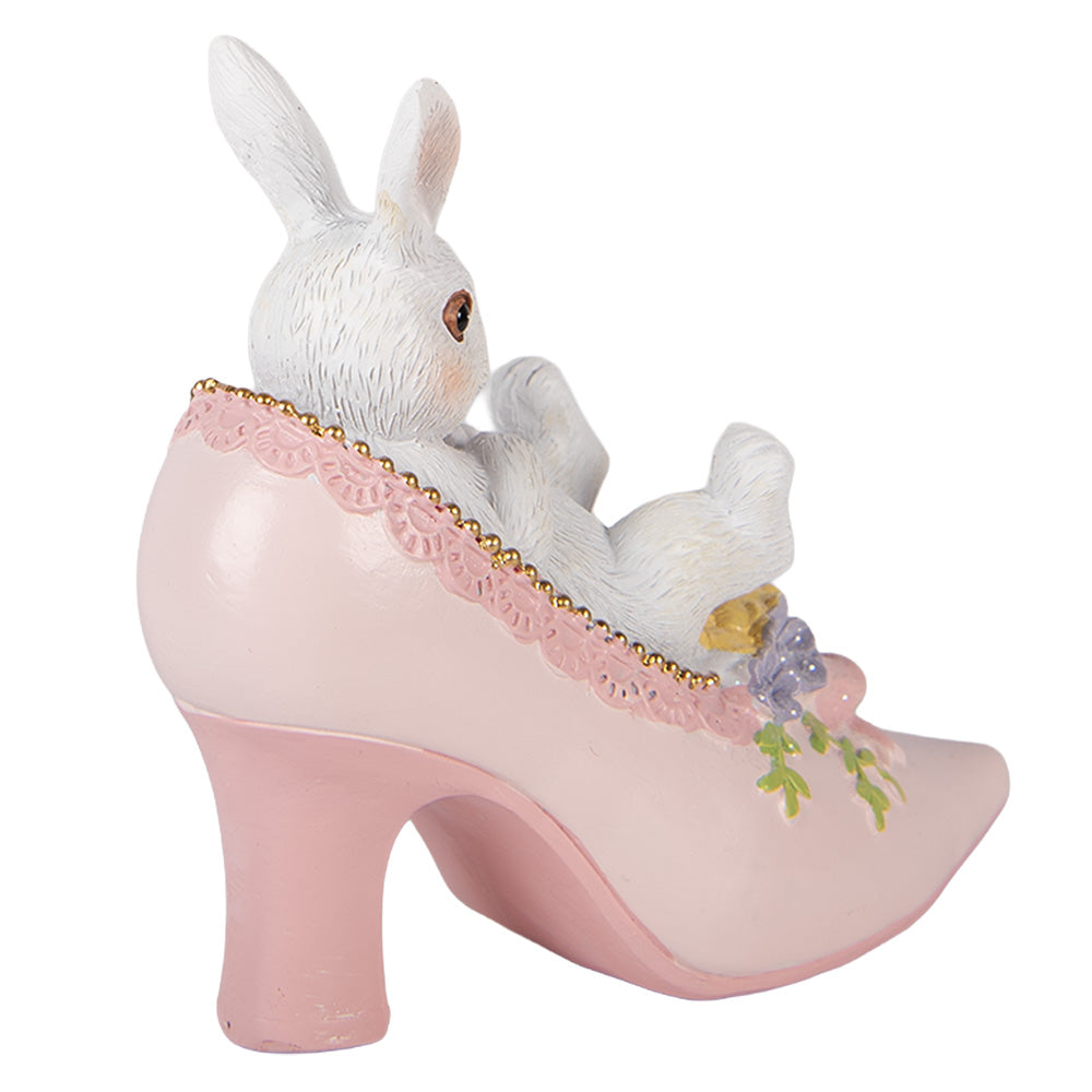 Decoratiune Pasti iepuras alb in pantofior roz, 12 cm