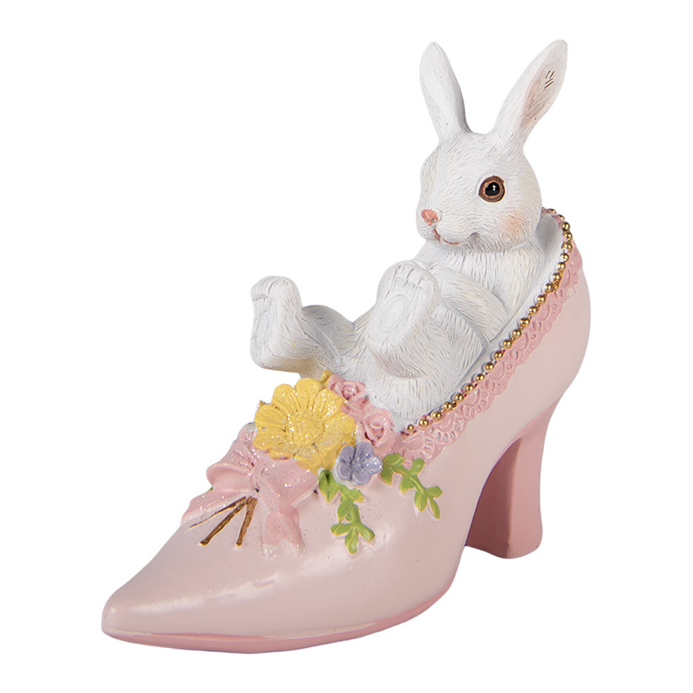 Decoratiune Pasti iepuras alb in pantofior roz, 12 cm