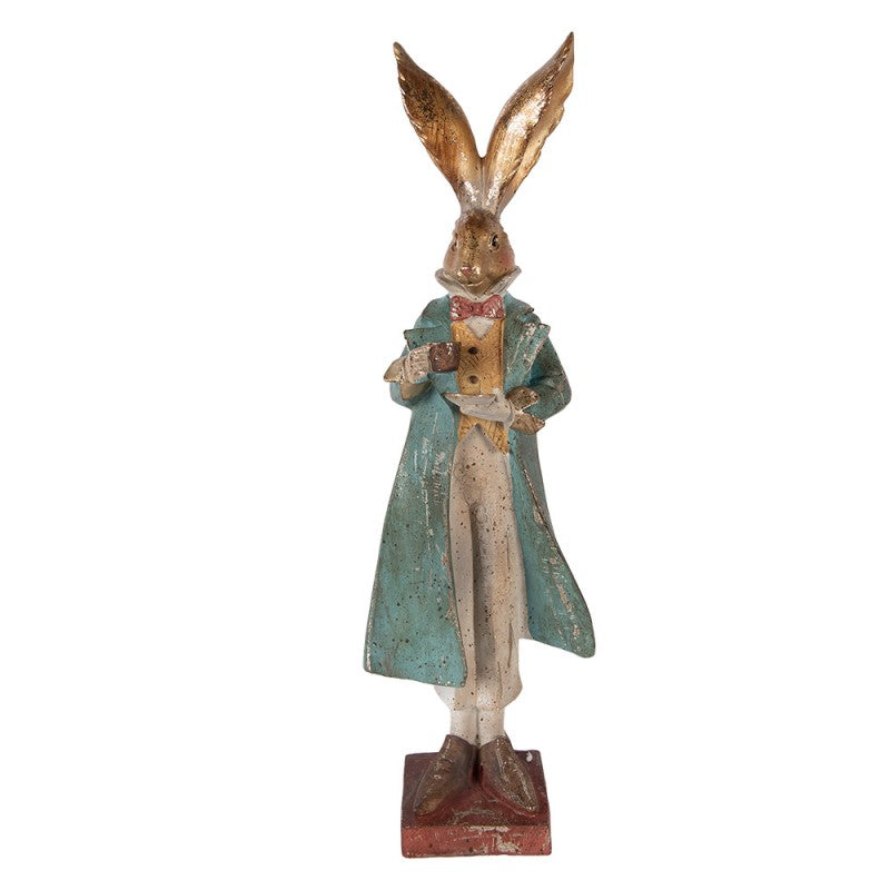 Decoratiune Pasti iepuras elegant cu ceasca, model antichizat, 46 cm