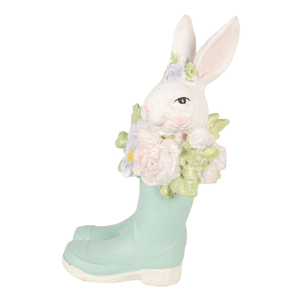 Decoratiune Pasti iepuras cu flori in cizmulite verzi, 15 cm