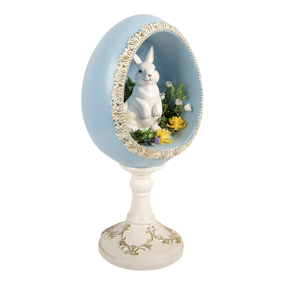 Decoratiune Pasti iepuras in rama ou cu suport decorata cu flori, 28 cm