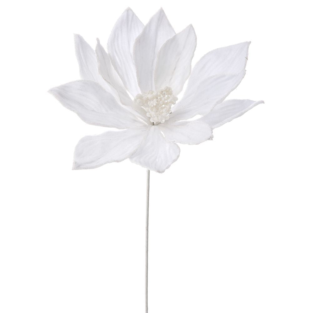 Decoratiune de brad in forma de floare de craciunita de culoare alba de mari dimensiuni