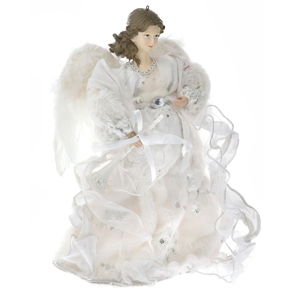 Decoratiune pentru brad ingeras, culoare ivory si alb, 30 cm