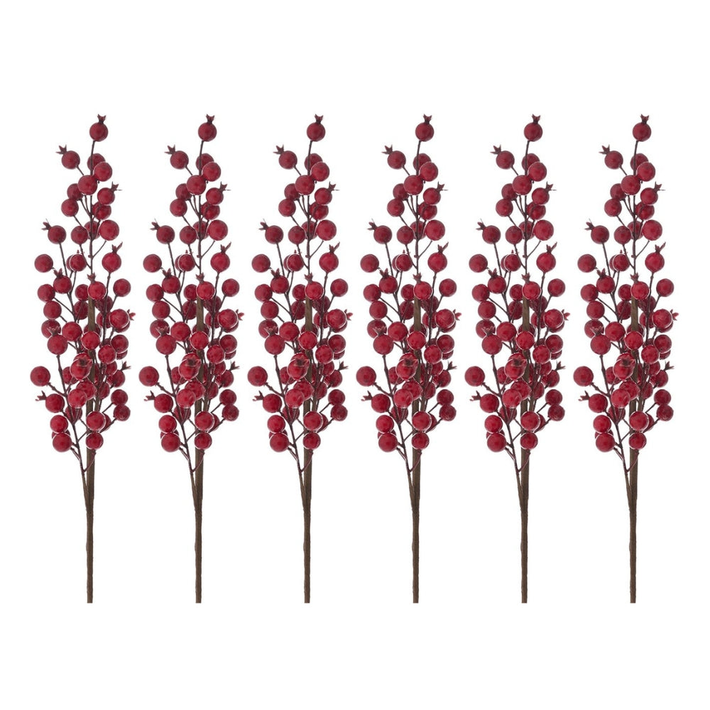 Set sase crengute decorative pentru brad cu bobite rosii de lungime patruzeci centimetri