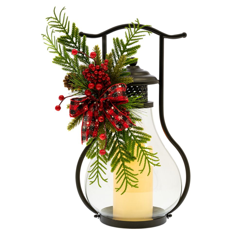 felinar decorativ de Craciun cu iluminare LED inaltime 42 cm