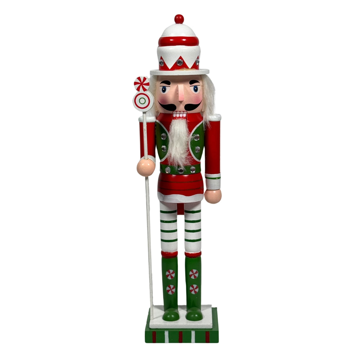 Spargator de nuci traditional din lemn multicolor de treizeci si opt centimetri inaltime pentru decor de Craciun