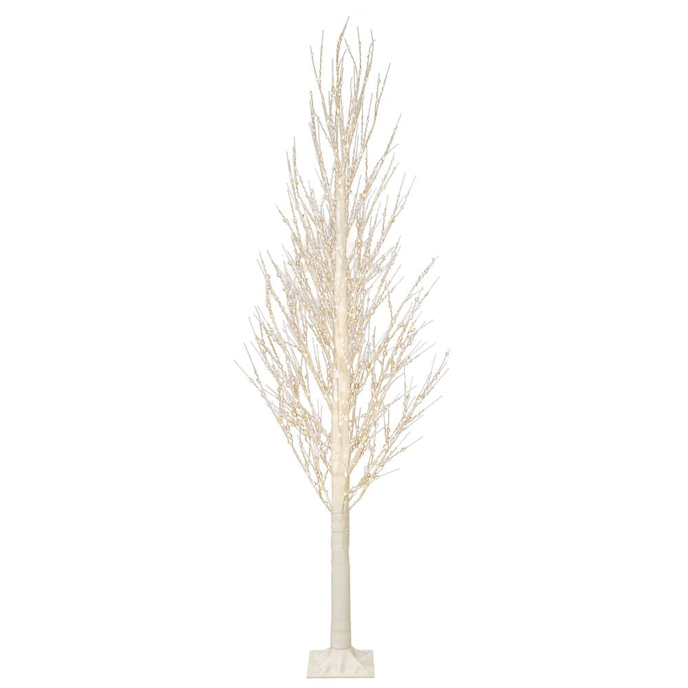 Copac artificial alb iluminat cu sapte sute cincizeci de leduri pentru decor interior de sarbatori