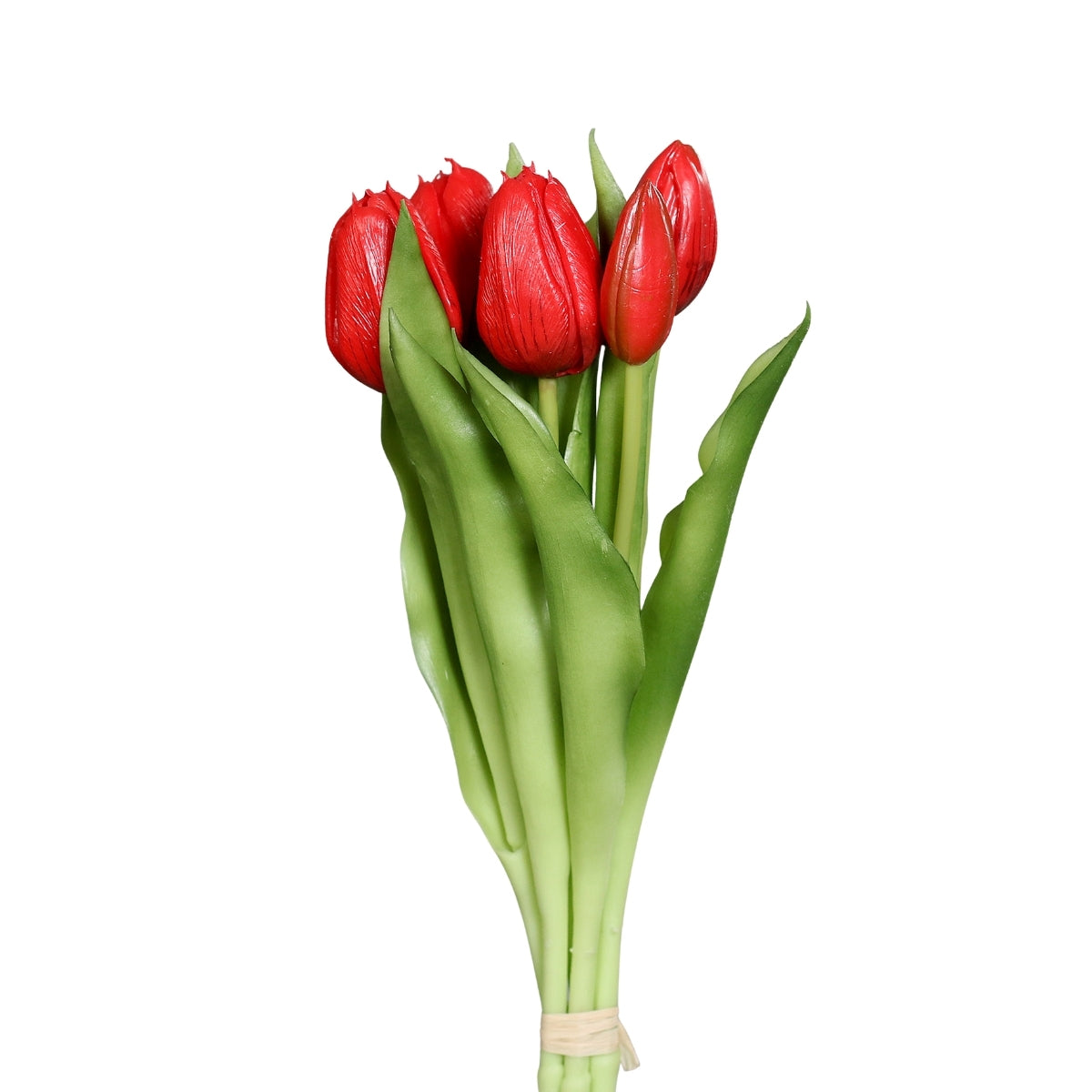 Buchet de 5 lalele artificiale cu aspect real, rosii, 31 cm