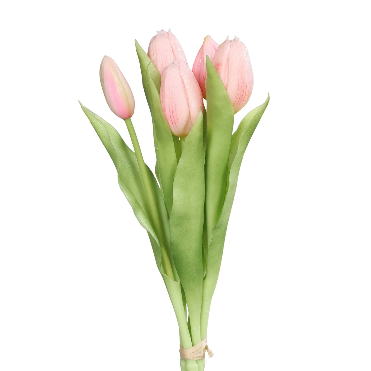 Buchet de 5 lalele artificiale cu aspect real, roz pal, 31 cm