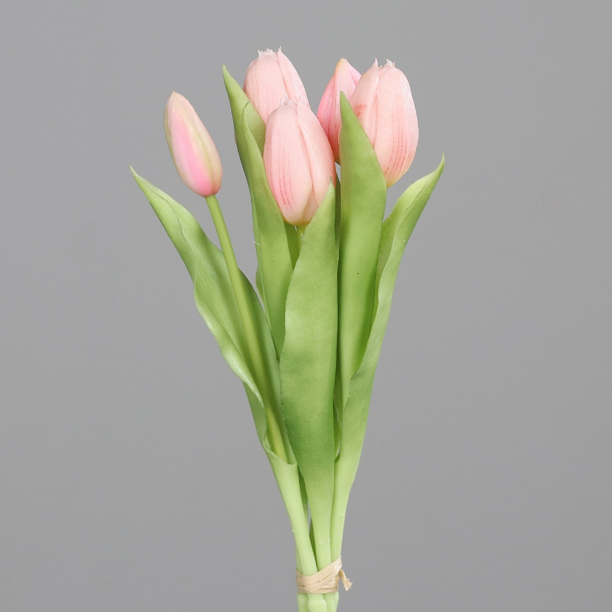 Buchet de 5 lalele artificiale cu aspect real, roz pal, 31 cm