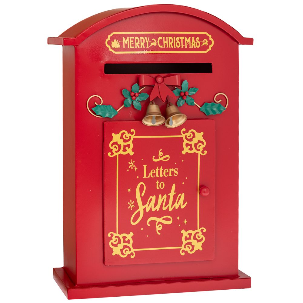 Decoratiune cutie postala Mos Craciun din metal, 41 cm