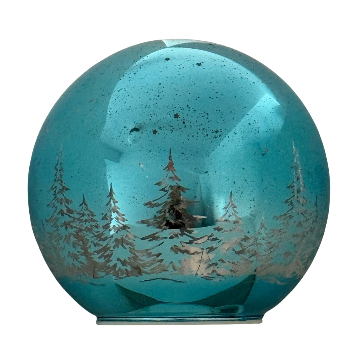 Decoratiune de Craciun luminoasa glob din sticla de culoare turcoaz cu diametrul de cincisprezece centimetri