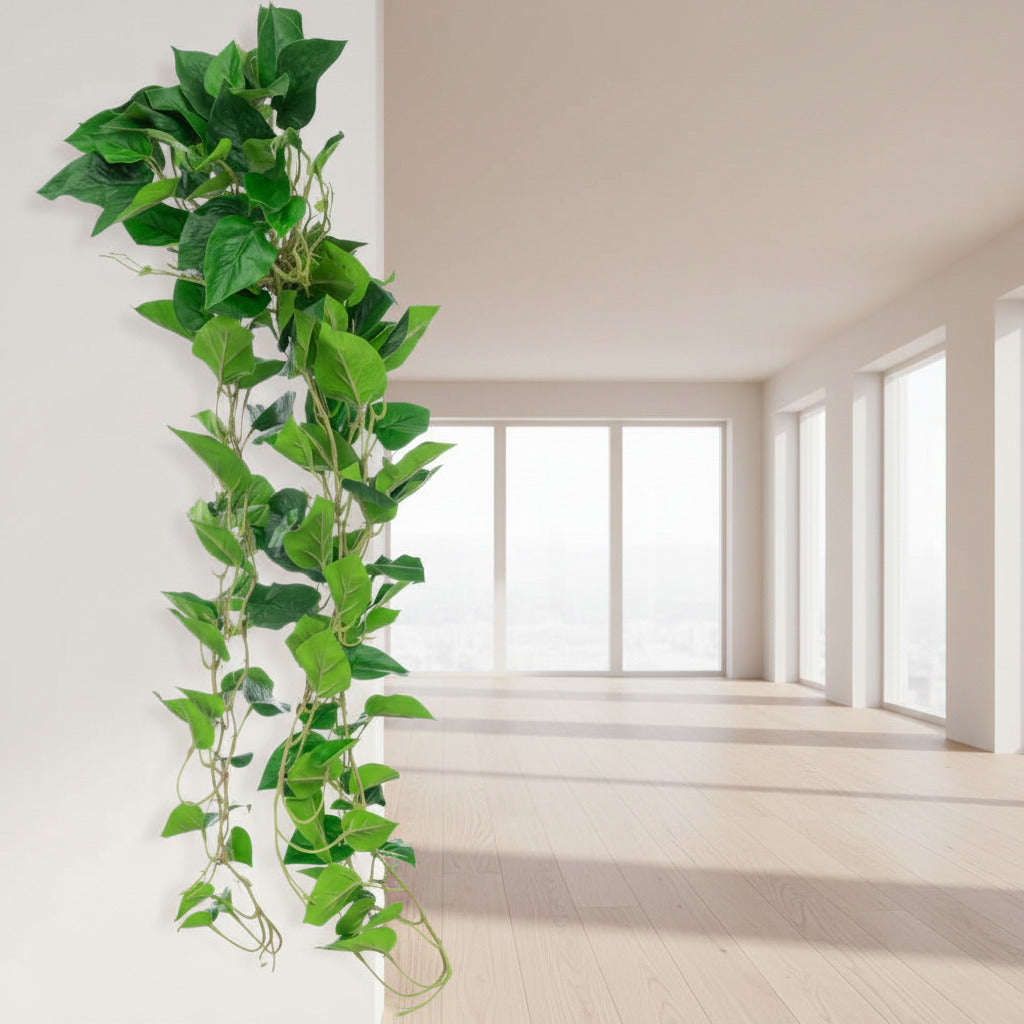 Planta artificiala curgatoare de agatat Pothos verde 105cm cu protectie UV si la incendiu