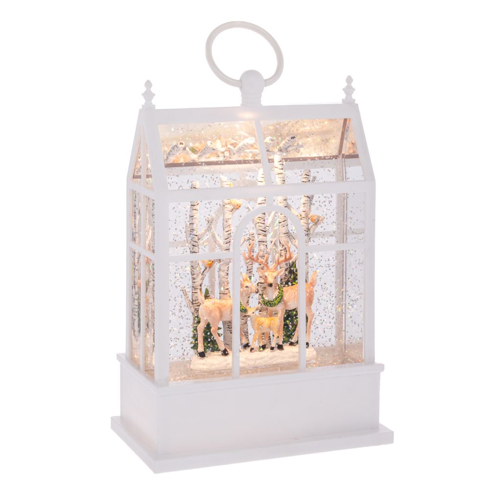 Decoratiune de Craciun luminoasa cu apa in interiorul unei carcase din plastic transparent