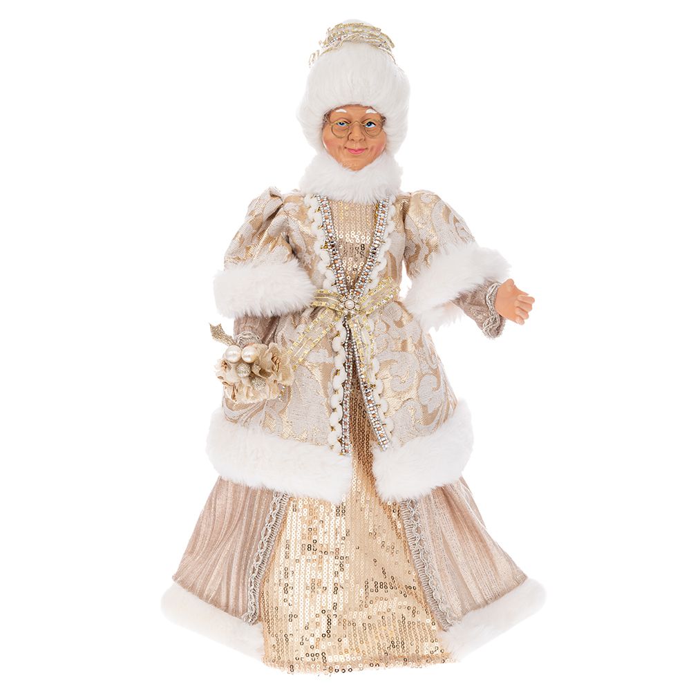 figurina doamna craciun cu haina aurie 45 cm decoratiune de interior