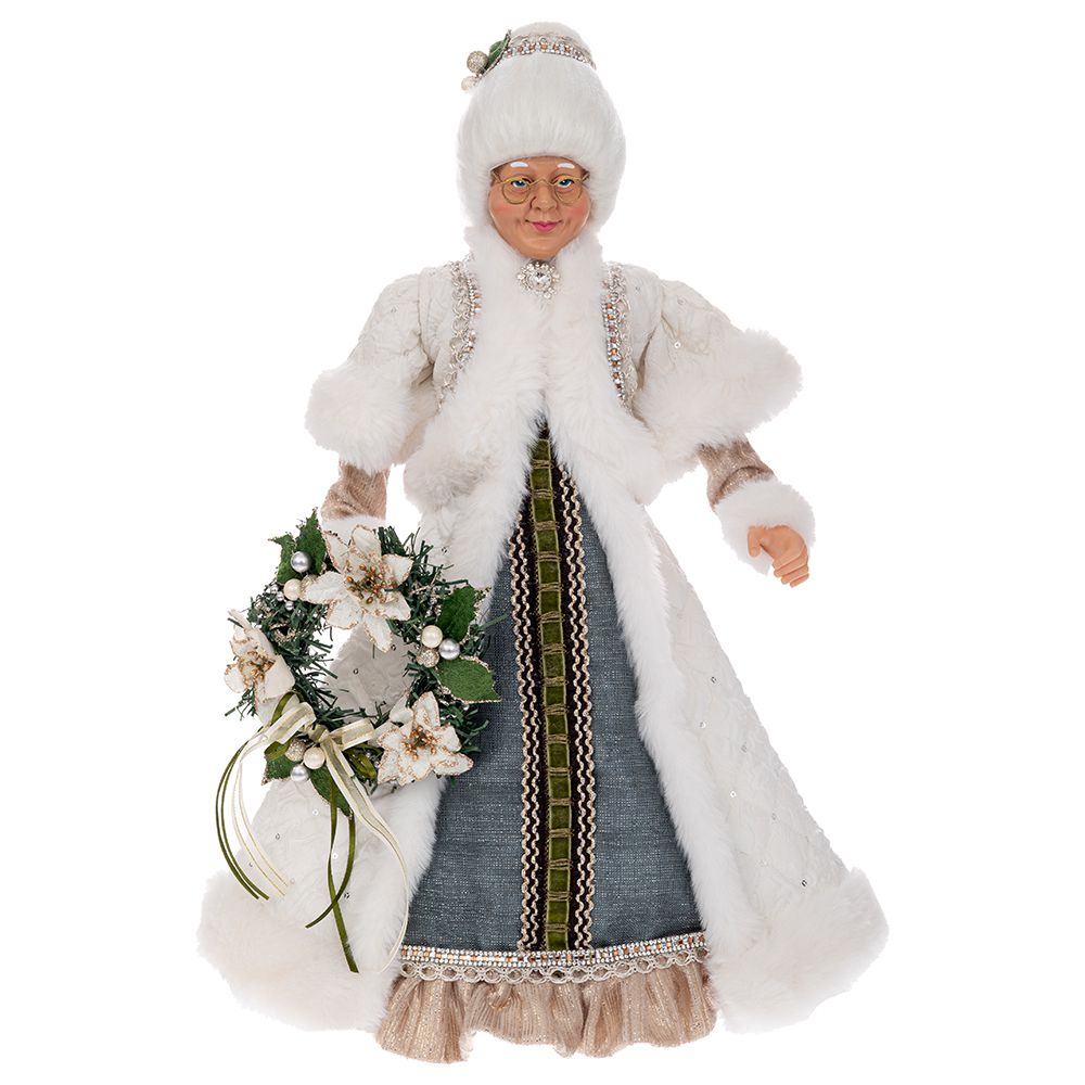 Figurina Doamna Craciun cu haina alba si coronita in mana de 45 cm