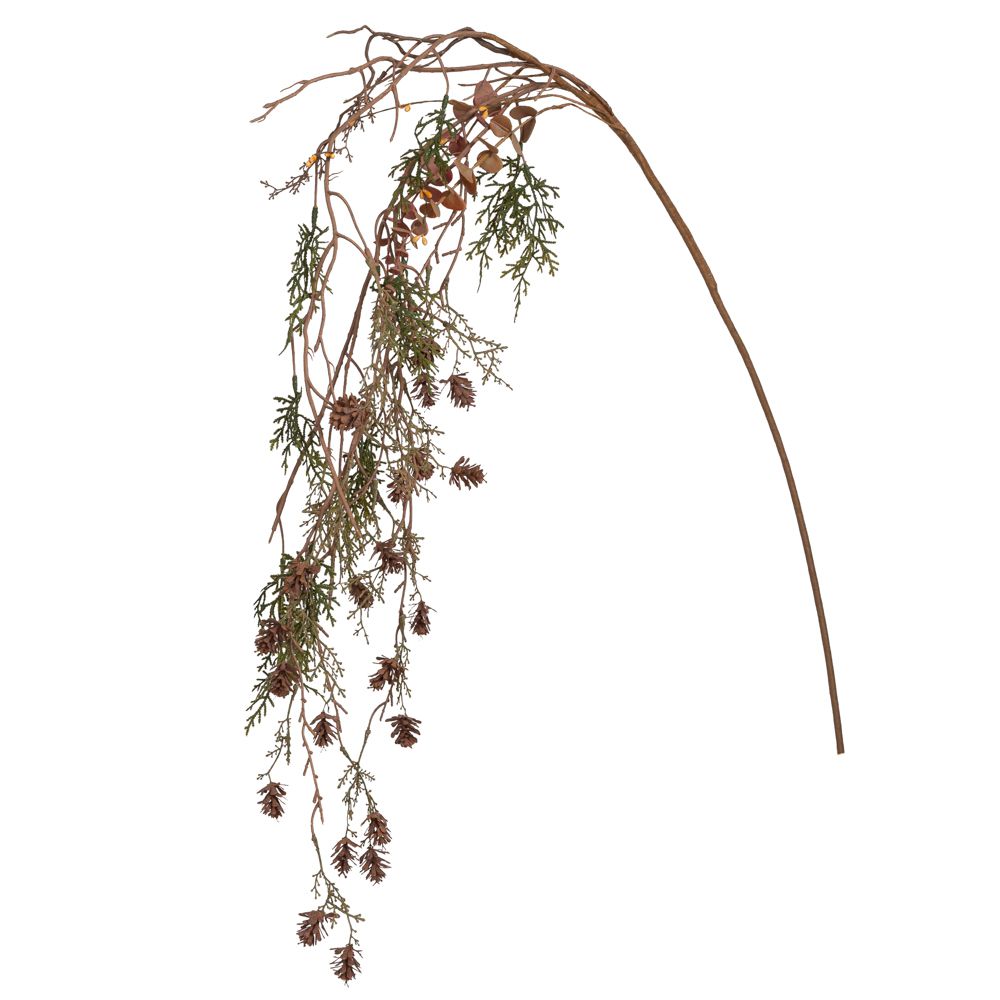 Crenguta artificiala verde cu conuri decorative de 130 cm lungime
