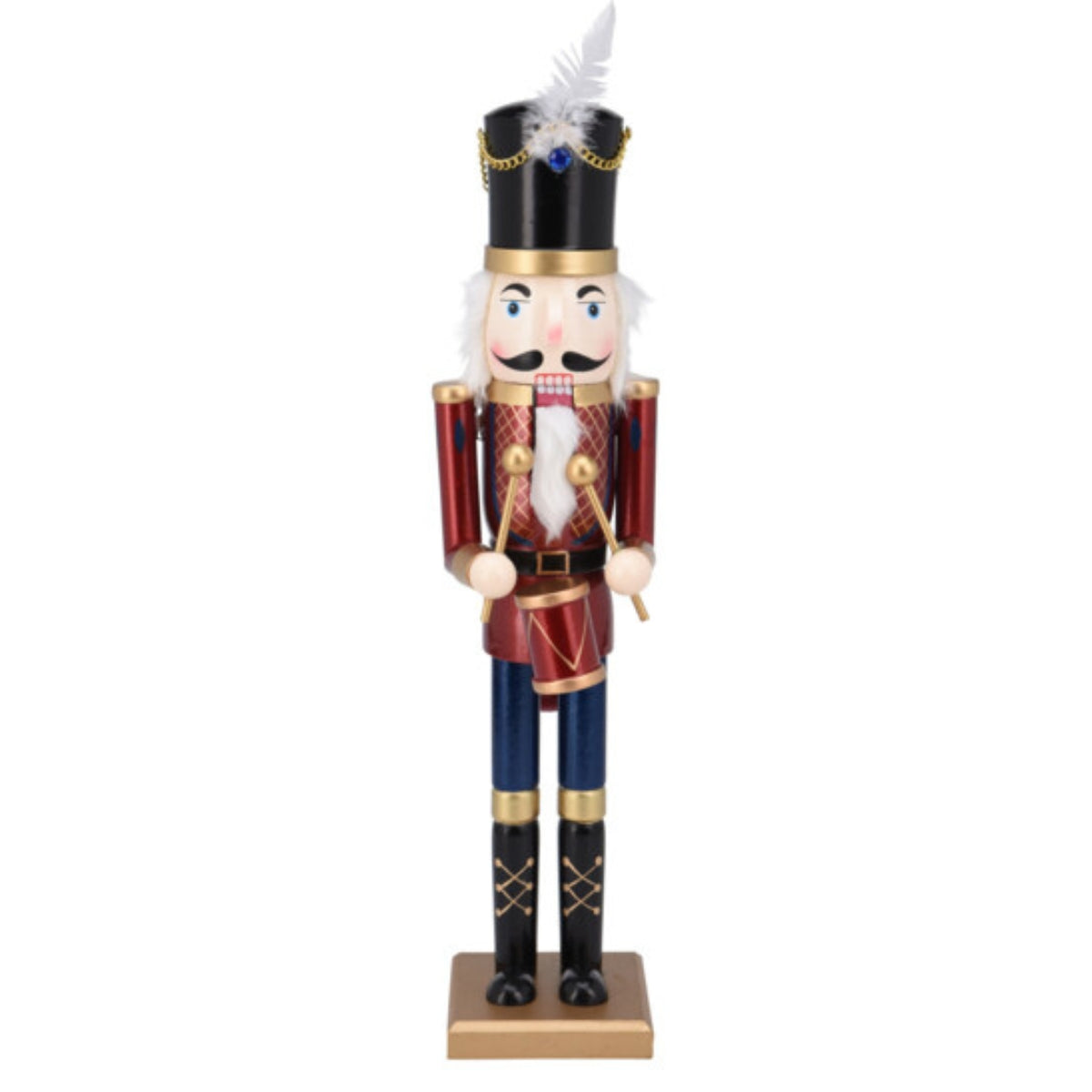 Spargator de nuci din lemn reprezentand un tobosar cu jacheta rosie de inaltime cincizeci centimetri decoratiune traditionala de Craciun