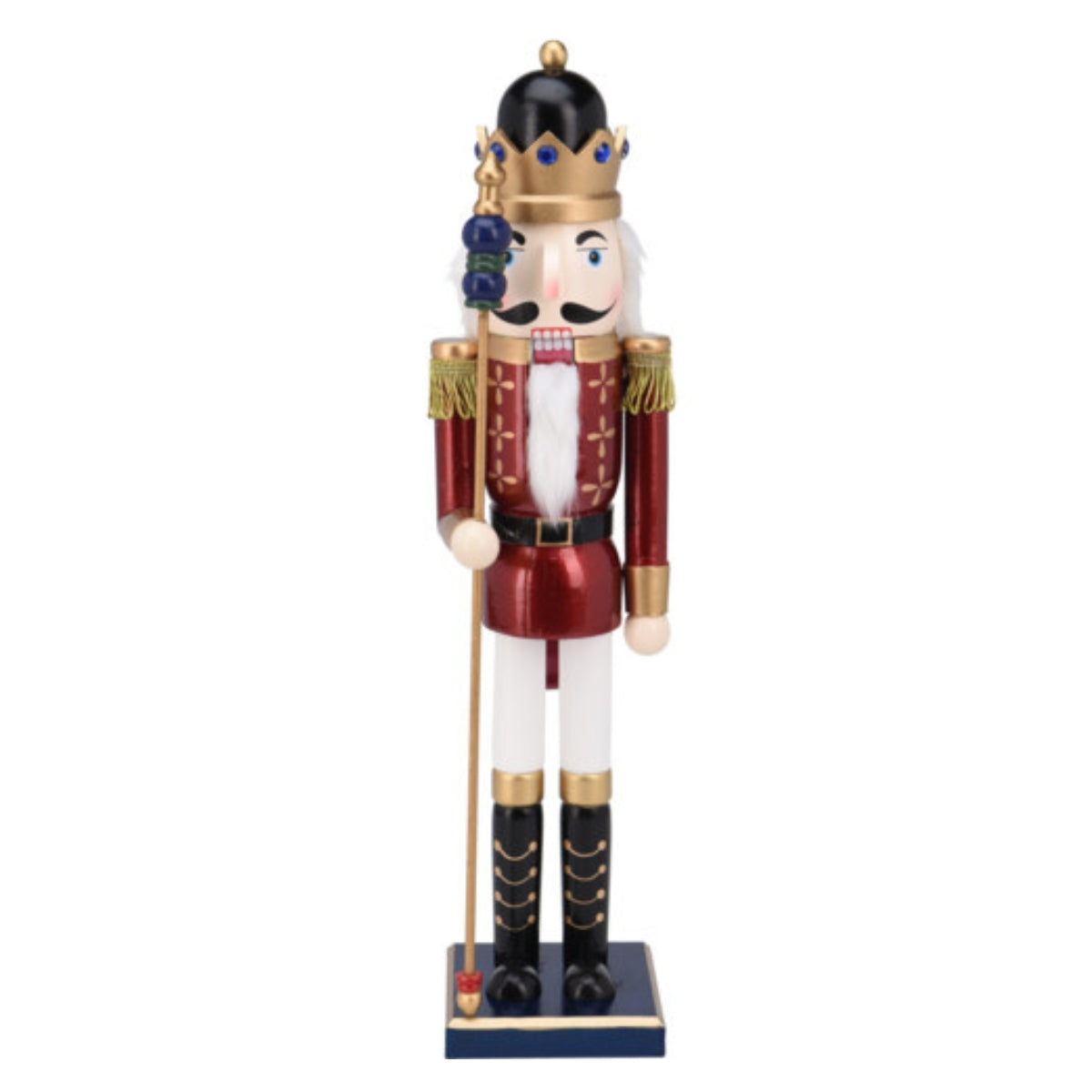 Spargator de nuci din lemn reprezentand un rege cu jacheta rosie si coroana inaltime cincizeci centimetri decoratiune traditionala de Craciun