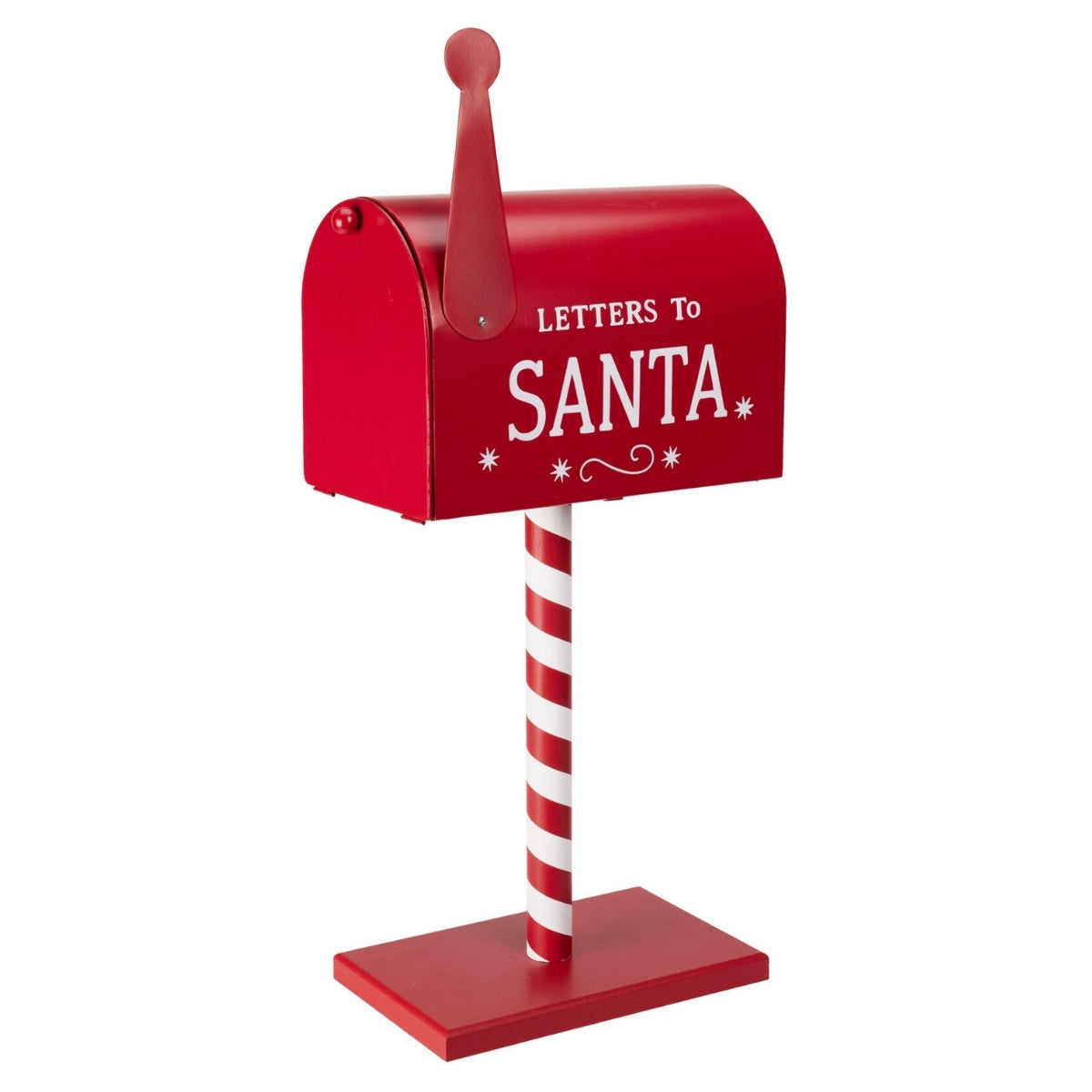 Decoratiune cutie postala Mos Craciun, cu picior, metalica, 50 cm