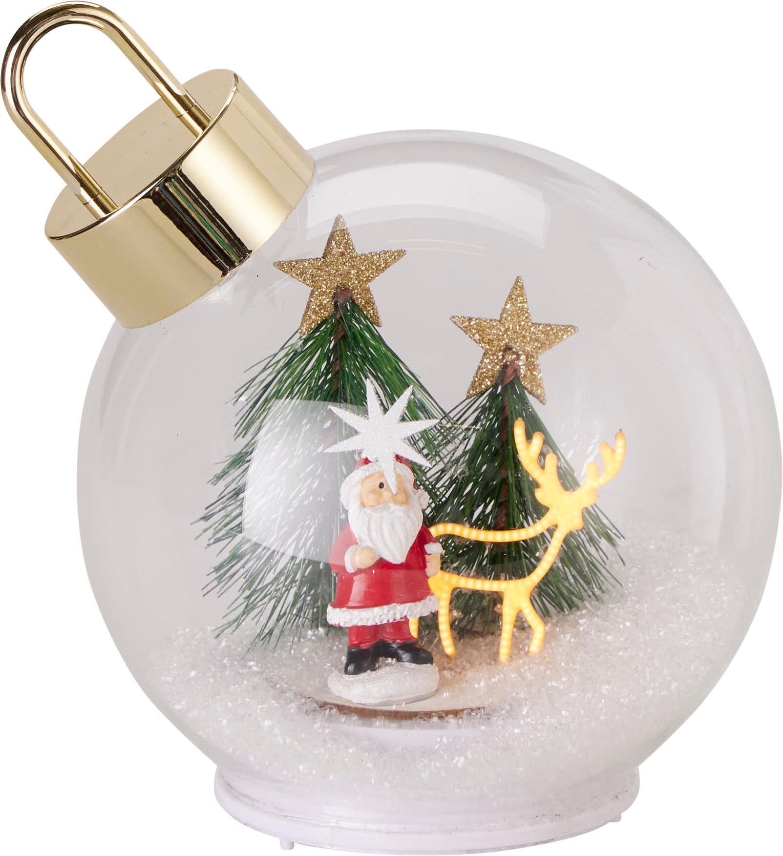 Glob luminos de Craciun cu figurina Mos Craciun si ren in interior cu lumina LED calda