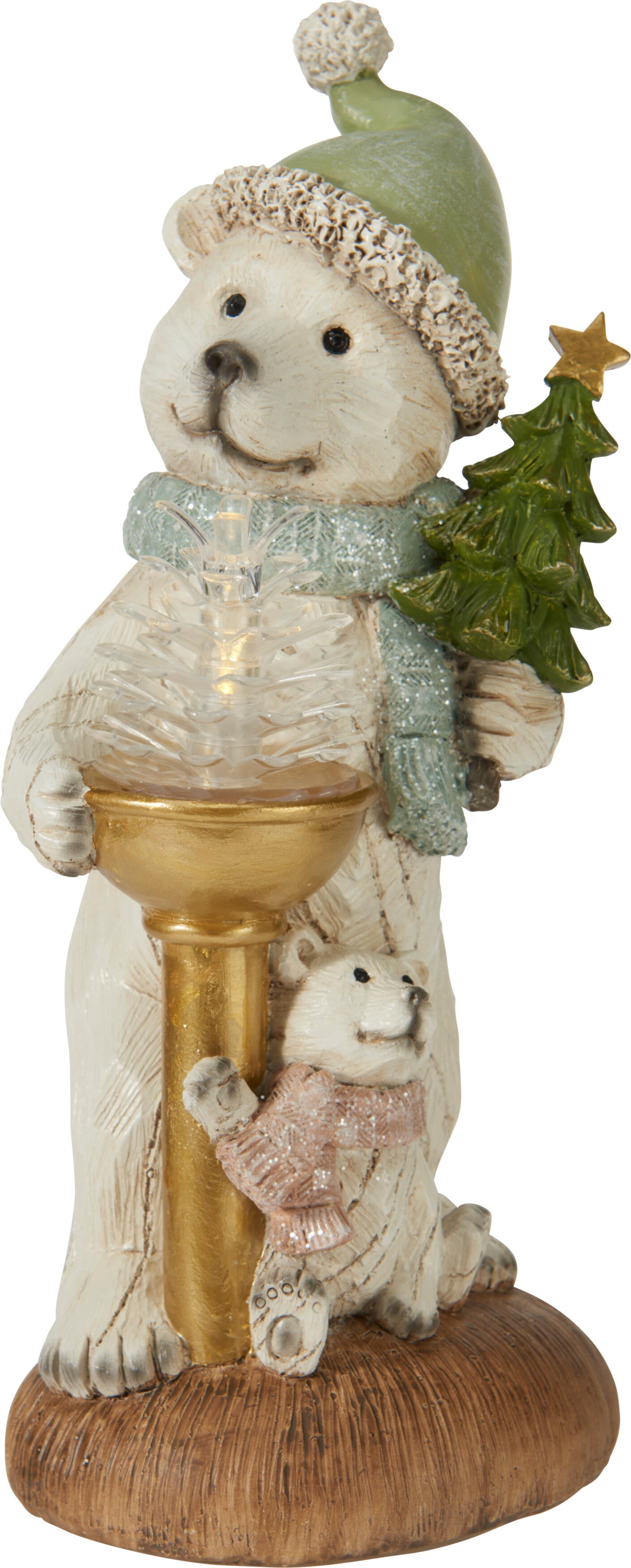 figurina urs polar cu bradut si lumini led pentru decoratiuni de craciun