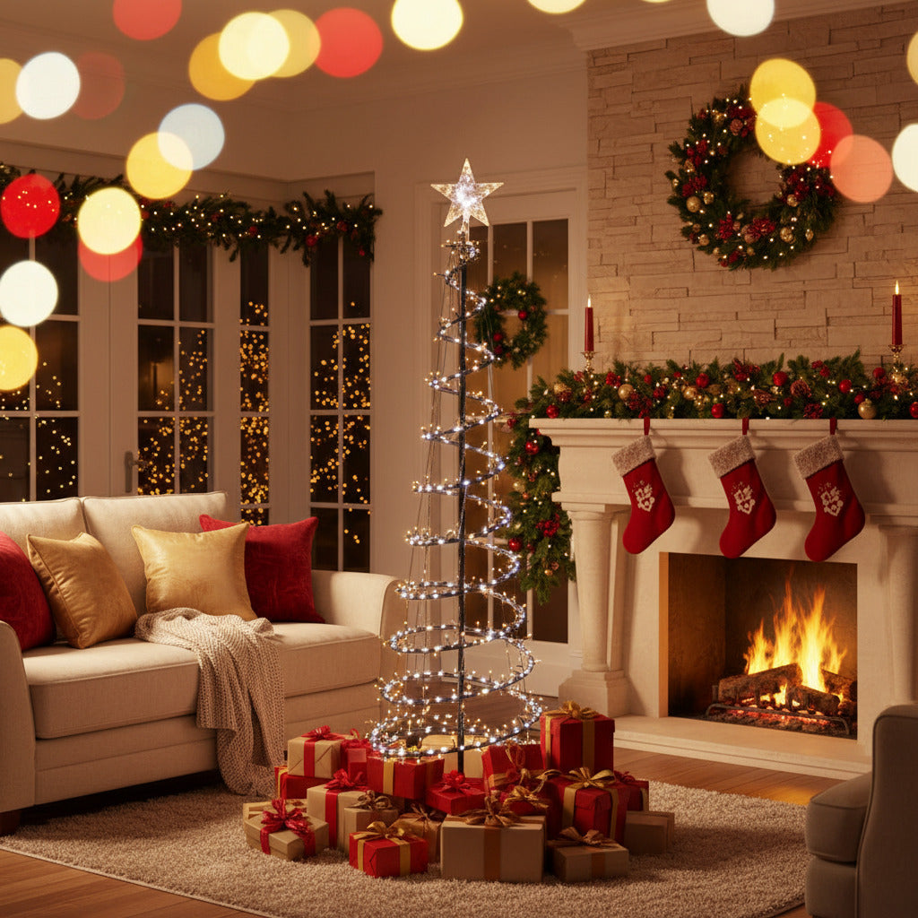 Decoratiune luminoasa brad cu efect de cascada 210 cm