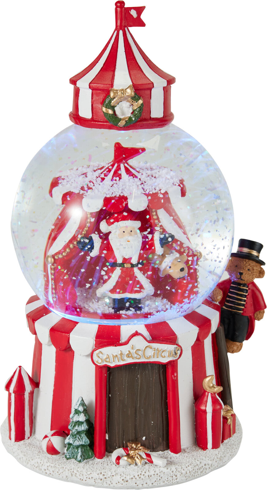 Glob de zapada festiv cu Mos Craciun la circ si iluminare LED