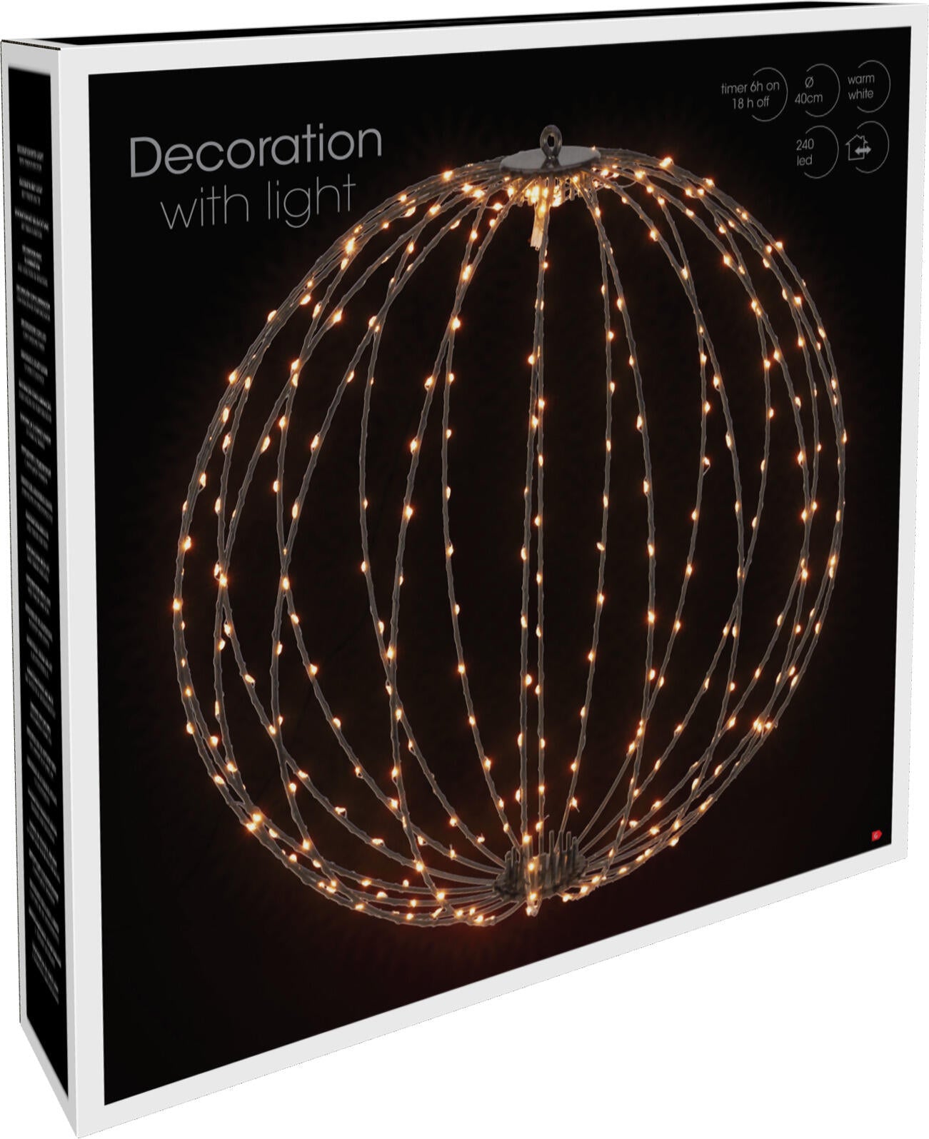 Glob decorativ metalic negru cu 240 leduri lumina calda pentru interior si exterior