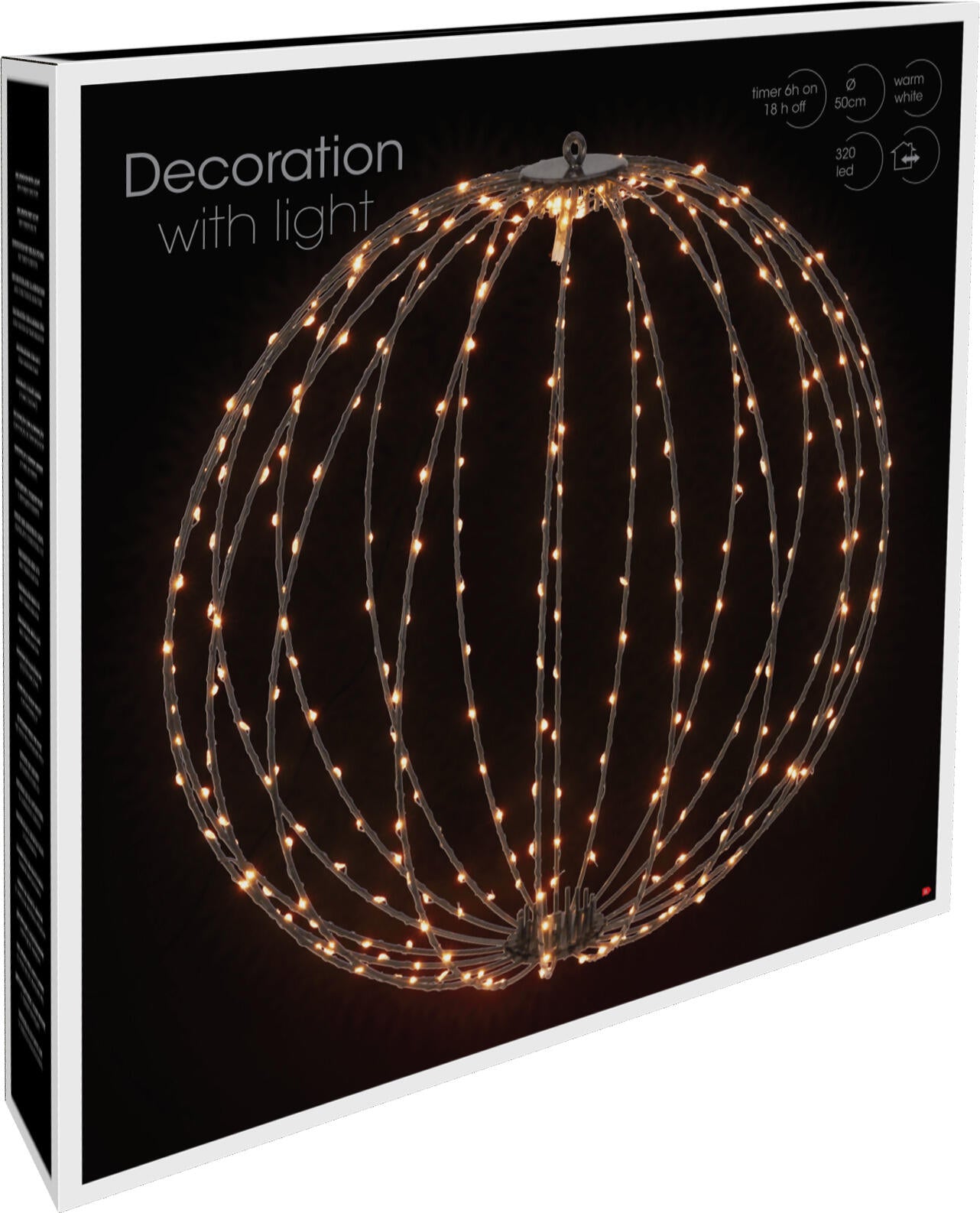 Glob luminos decorativ cu 320 leduri albe calde si structura metalica neagra