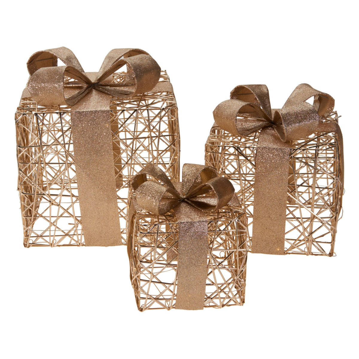Set 3 decoratiuni luminoase, cutii cadouri, 30 cm