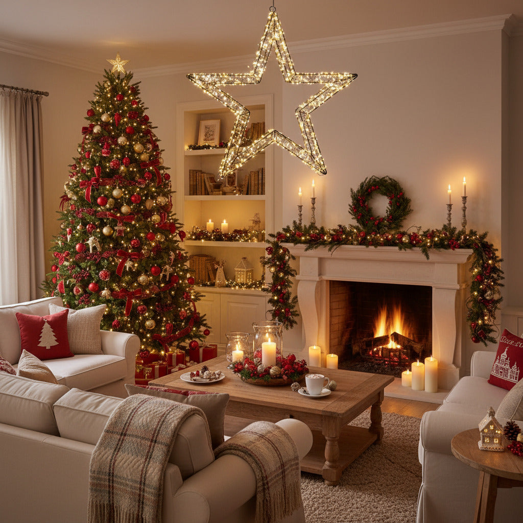 Decoratiune luminoasa stea cu 1200 leduri, 56 cm