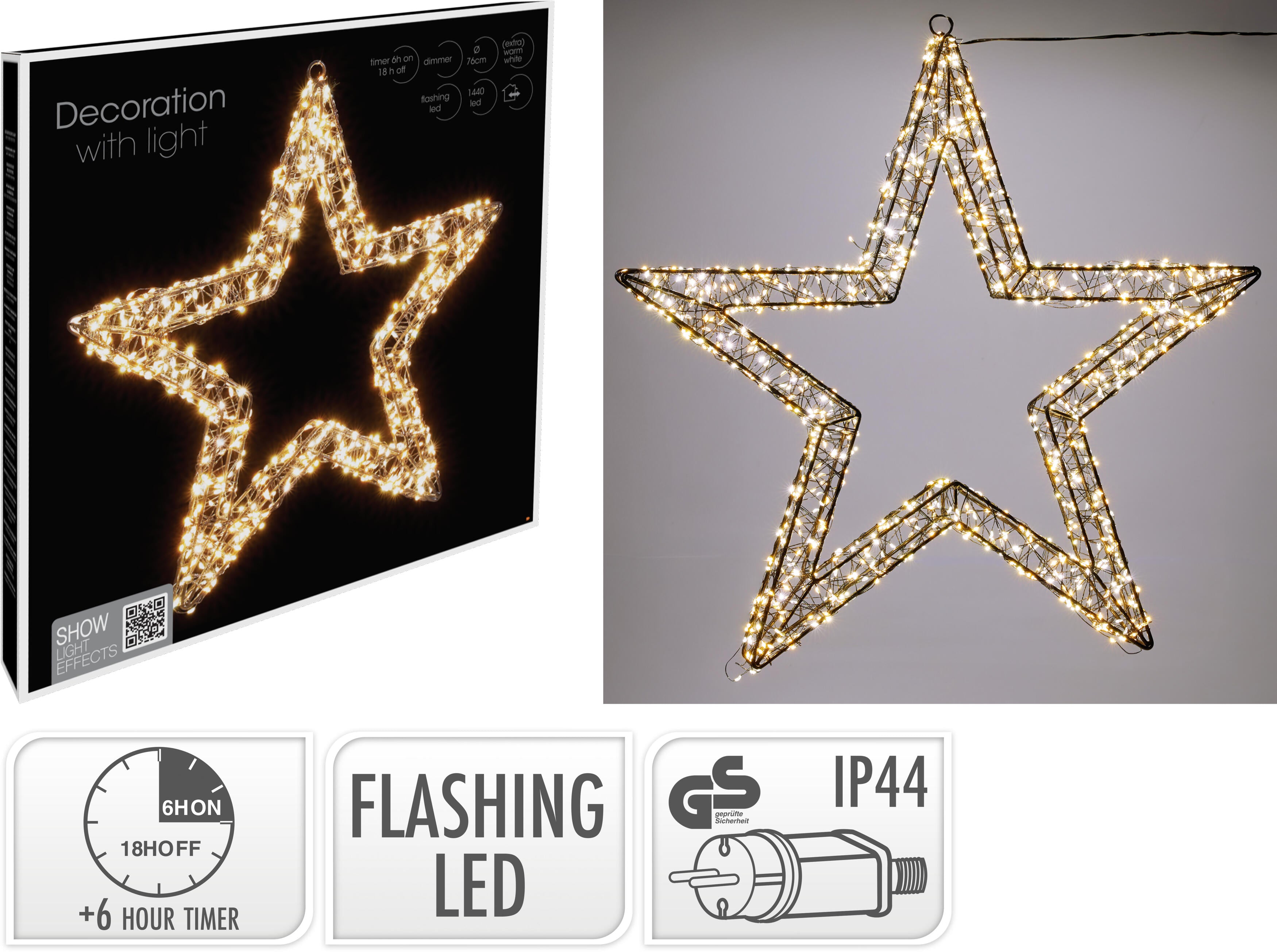 Decoratiune Craciun stea luminata cu led, 76 cm