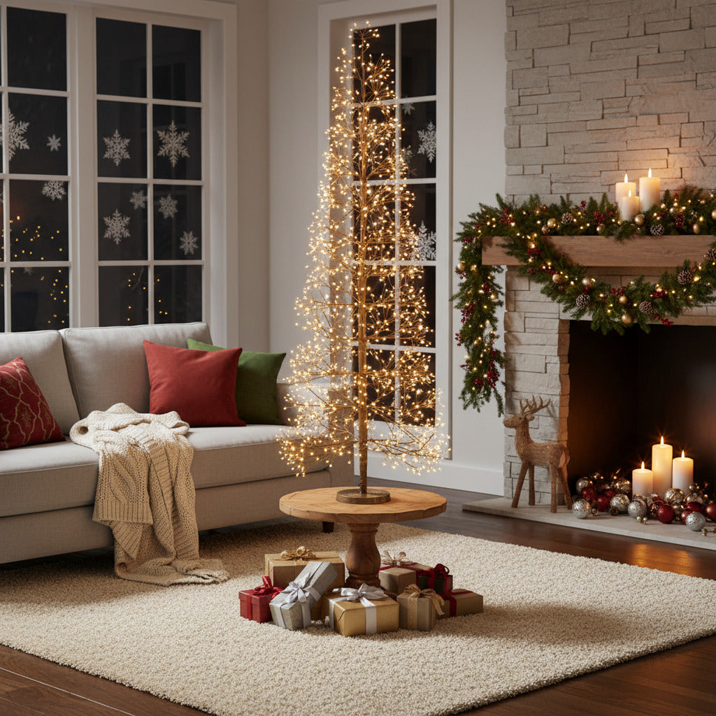 Decoratiune luminoasa brad 600 leduri, 100 cm, chihlimbariu