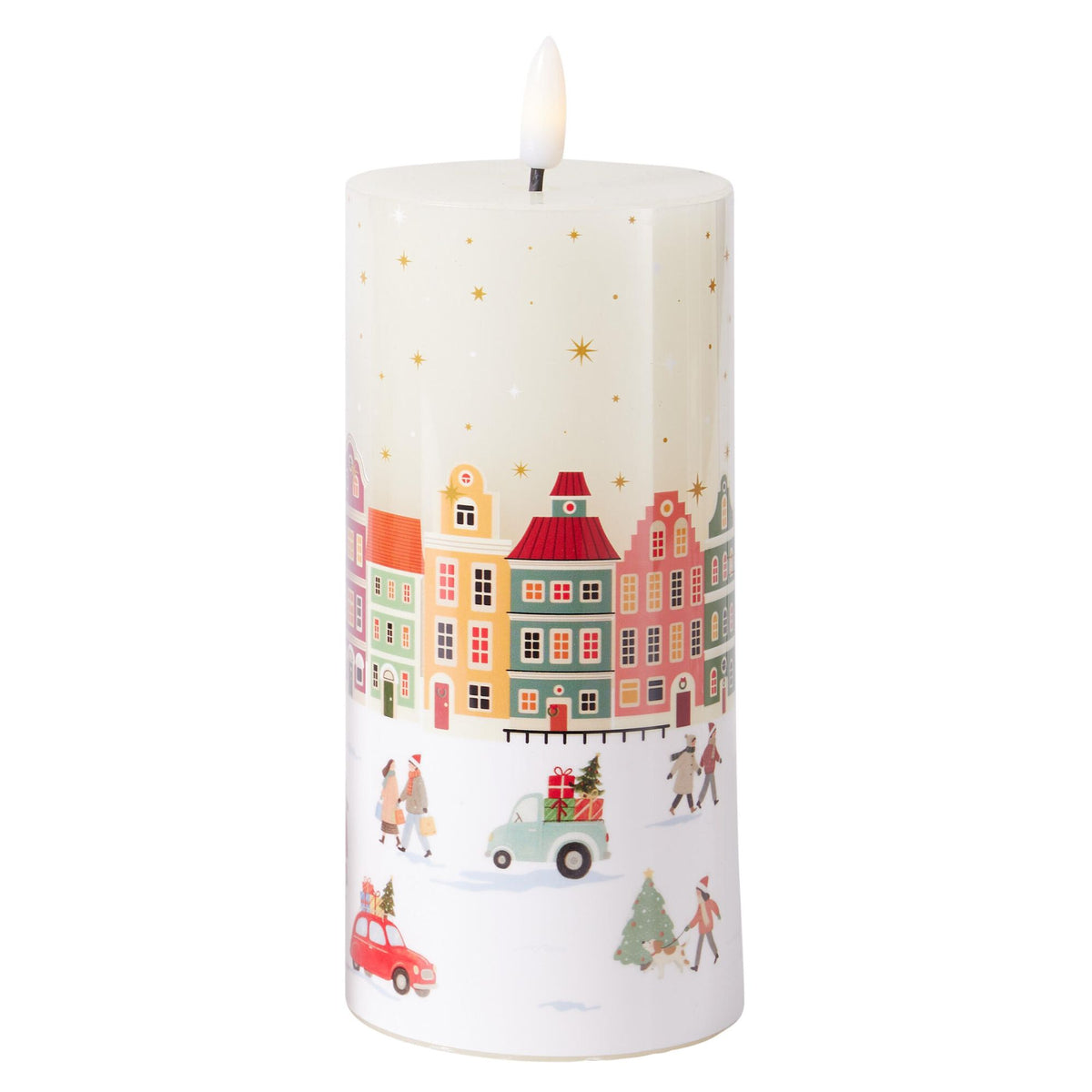 Lumanare decorativa LED cu scena urbana, 15 cm