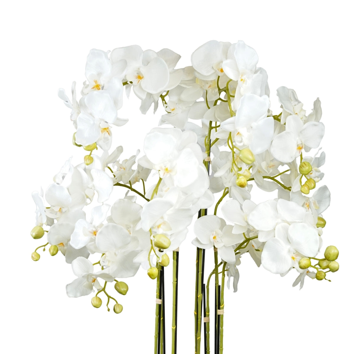 Aranjament cu orhidee artificiala Phalaenopsis alba in ghiveci de plastic, 110 cm