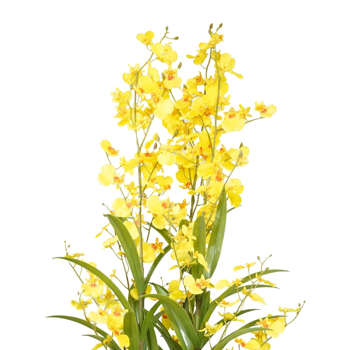 Aranjament cu orhidee artificiala Oncidium galbena in vas de plastic, 100 cm