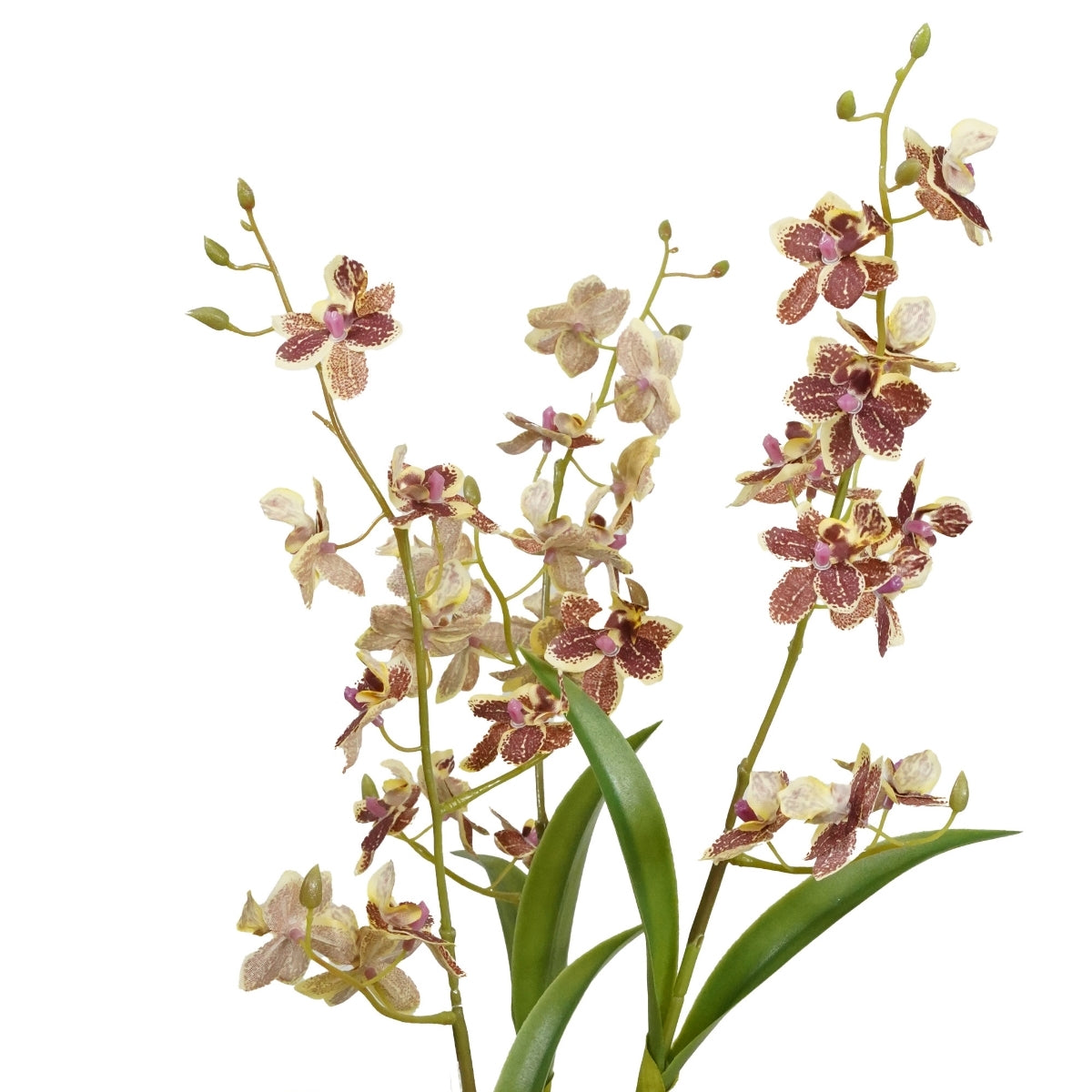 Orhidee artificiala Oncidium mov cu 3 fire, in vas de plastic, 70 cm
