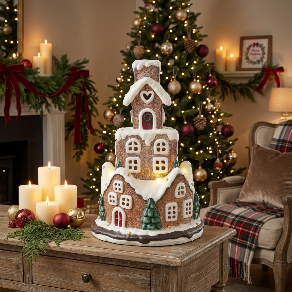 Decoratiune Craciun casa de turta dulce cu led 50.5 cm