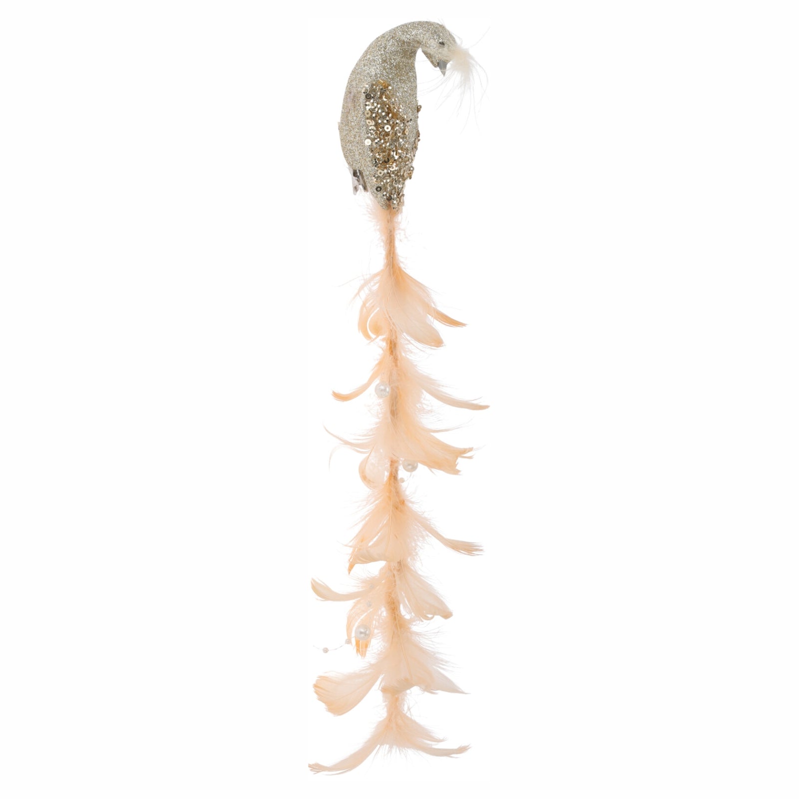 Decoratiune de Craciun in forma de paun de culoare aurie pentru bradul de sarbatori