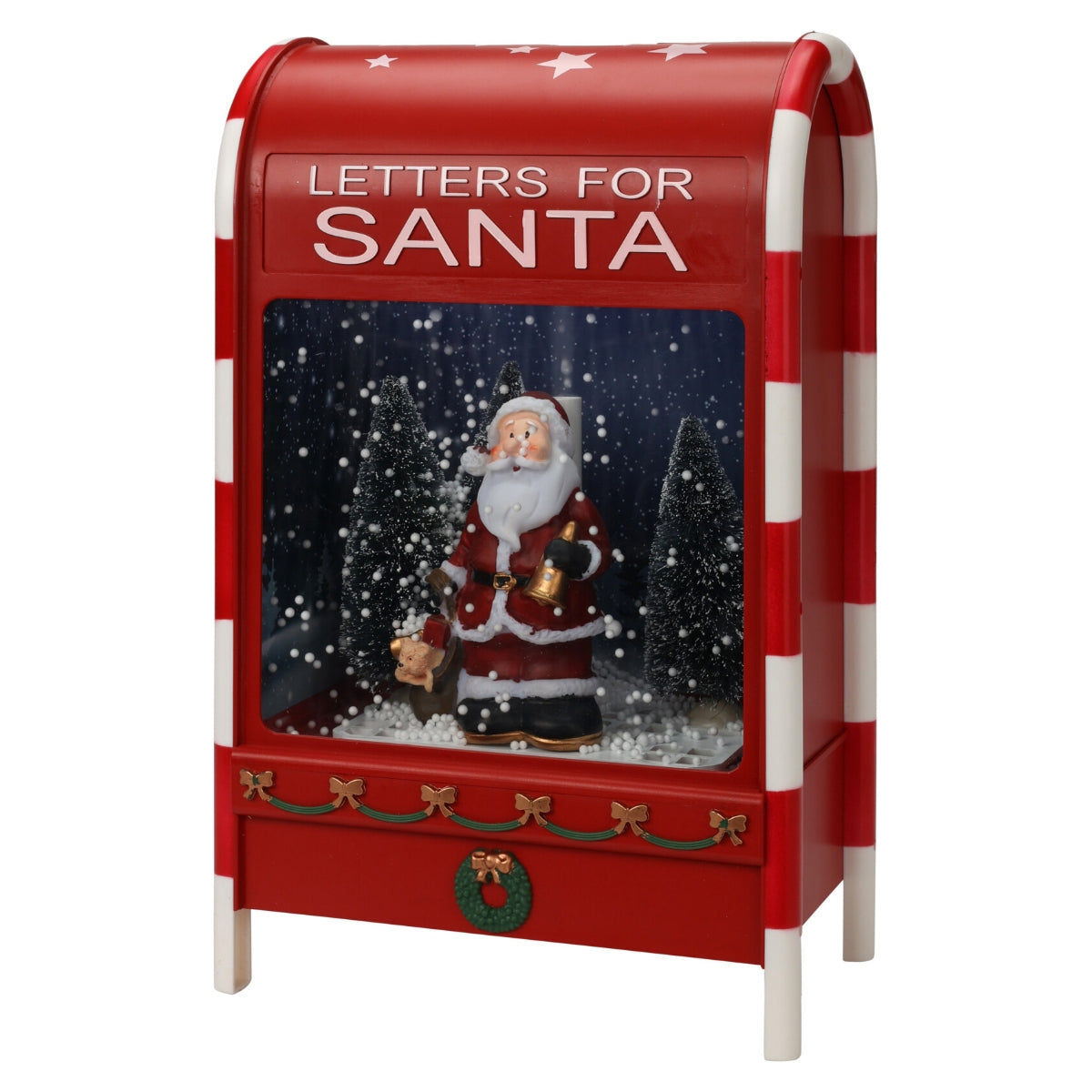 Decoratiune de Craciun in forma de cutie postala rosie festiva cu lumini muzica si miscare inaltime 40 cm