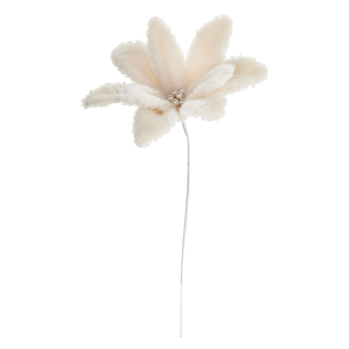 Decoratiune Craciun floare plusata, alba, 22 cm