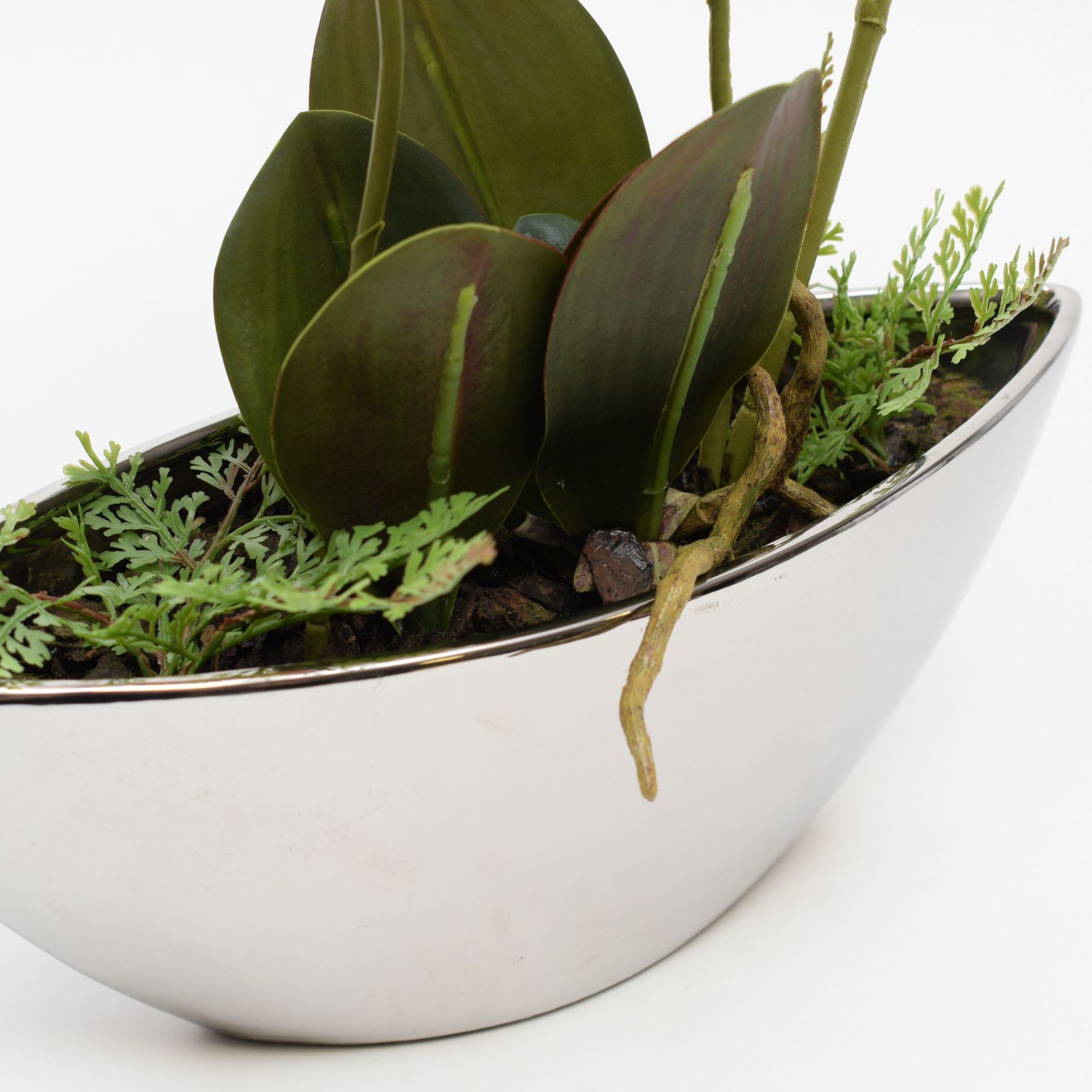 Orhidee Phalaenopsis burgundy artificiala in vas argintiu ceramic, 54 cm