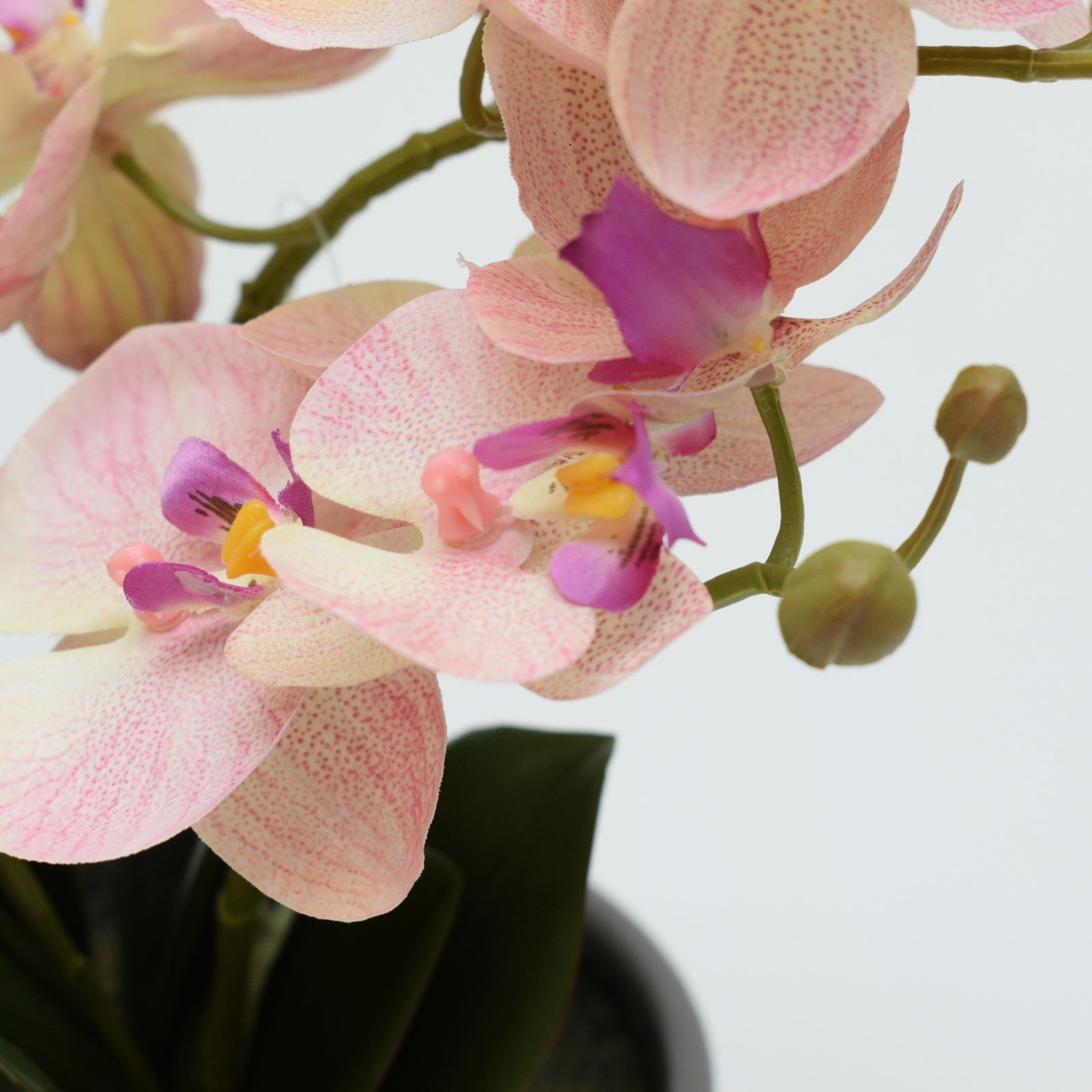 Orhidee artificiala Phalaenopsis roz deschis in vas ceramic, 35 cm
