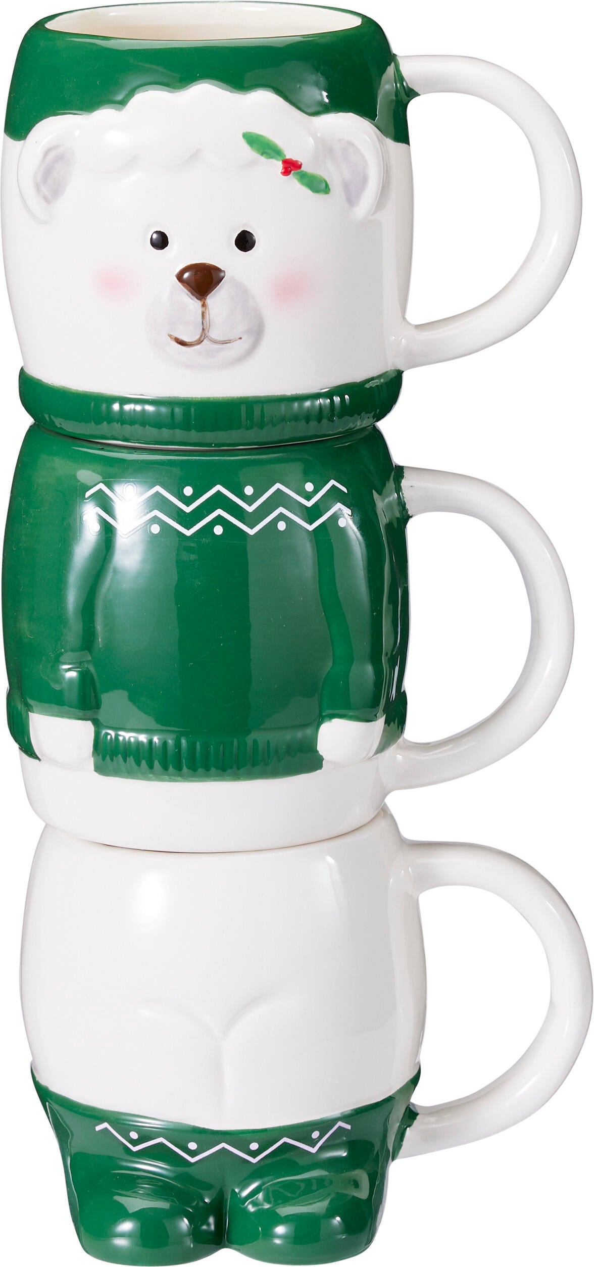 Set de trei cani suprapuse cu model ursulet de culoare verde pentru Craciun