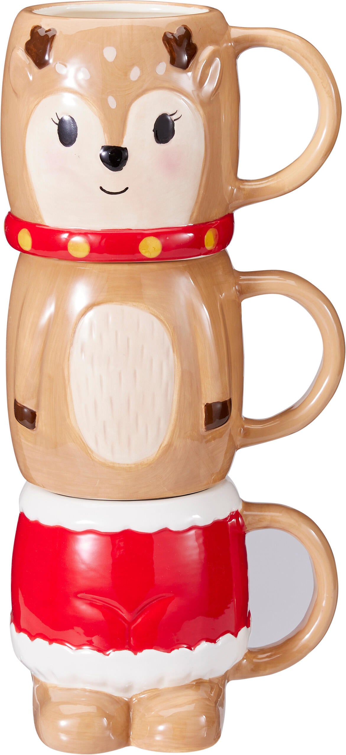 Set de trei cani suprapuse cu model de ren pe fundal bej pentru Craciun