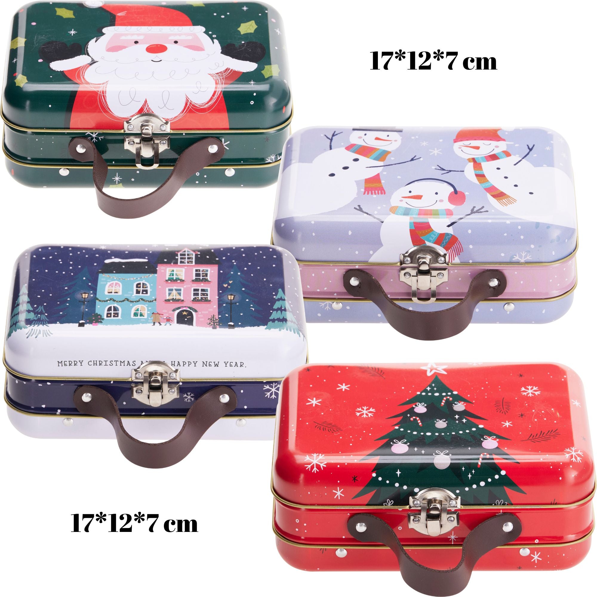 set patru valize decorative pentru Craciun cu design vintage