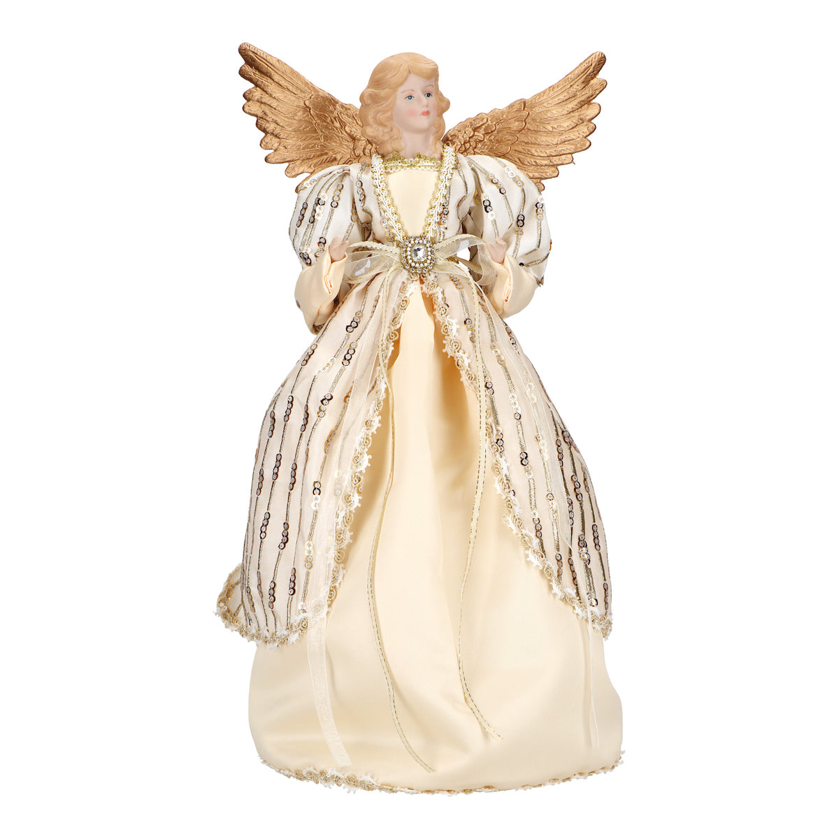 Varf de brad inger din portelan, crem cu auriu, 43 cm