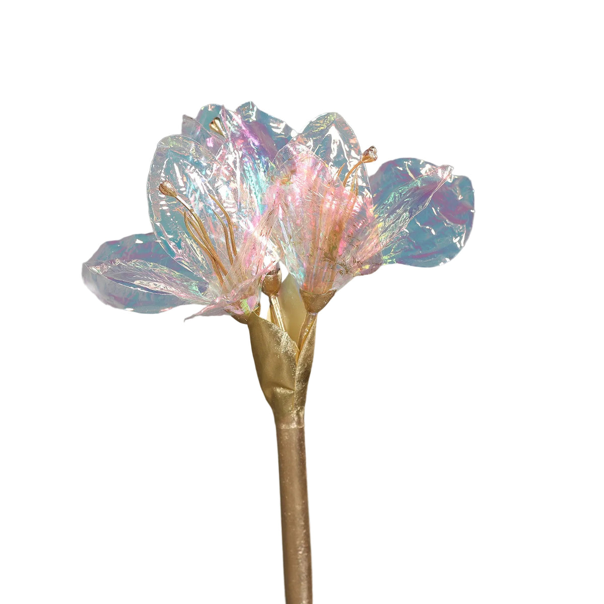 floare amaryllis artificiala albastra cu aspect irizat pe fir lung
