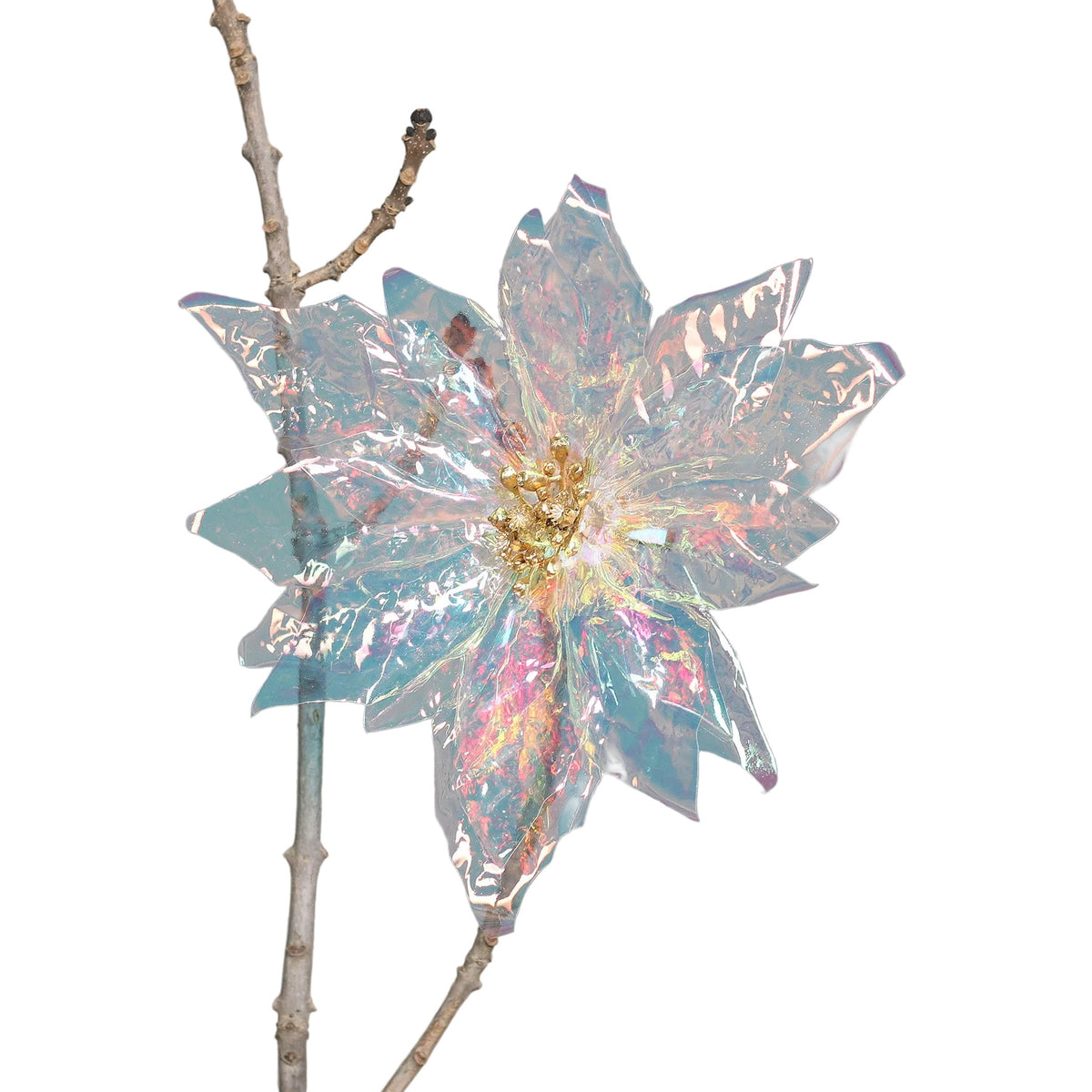 Floare decorativa de Craciun albastra cu sclipici si clips de prindere